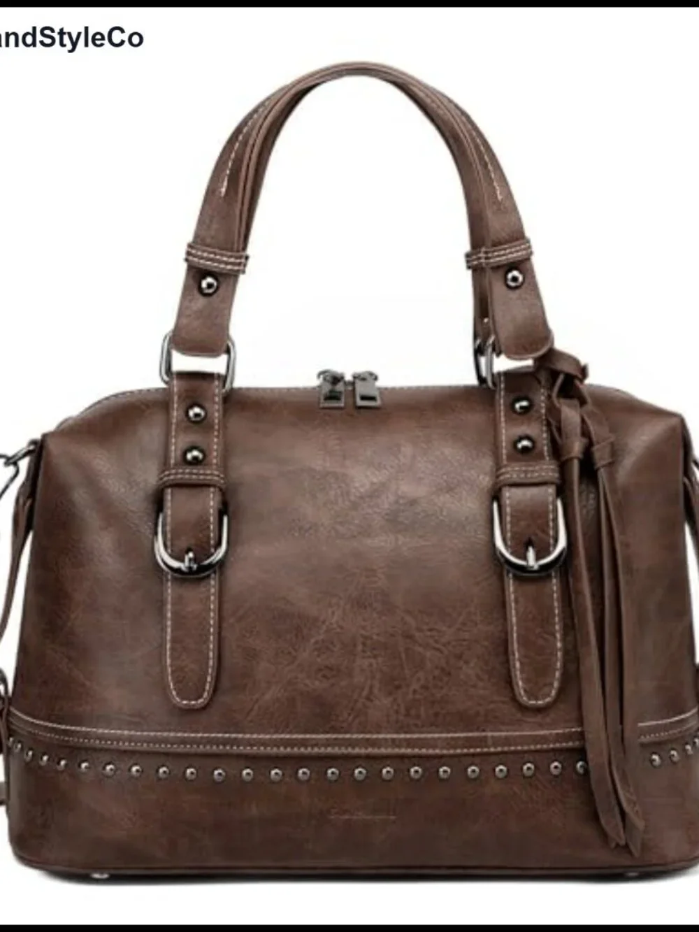 Vintage Faux Leather Crossbody Satchel Purse with Adjustable Straps